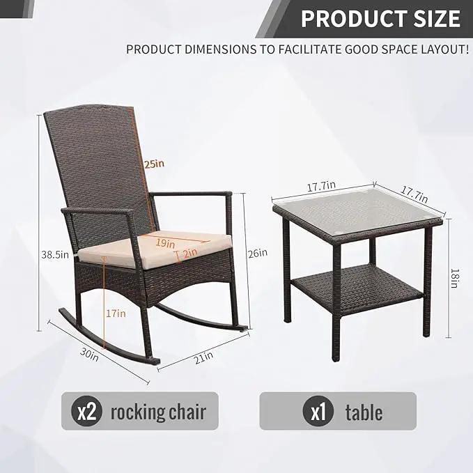 Outdoor Rocking Chair 3 Pieces High-Backed Rocking Chair Outdoor Patio Rocking Chairs Outdoor Table, Khaki by GreenHaven Gardens