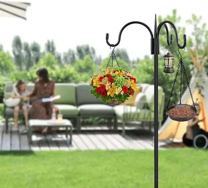 FEED GARDEN [Upgrade Version 76 Inch Three Shepherd Hooks for Outdoor,Bird Feeder Pole with 5 Prong Base, Adjustable Shepard Hooks for Hanging Plant, Solar Lanterns, Wind Chimes, 2 Pack by GreenHaven Gardens