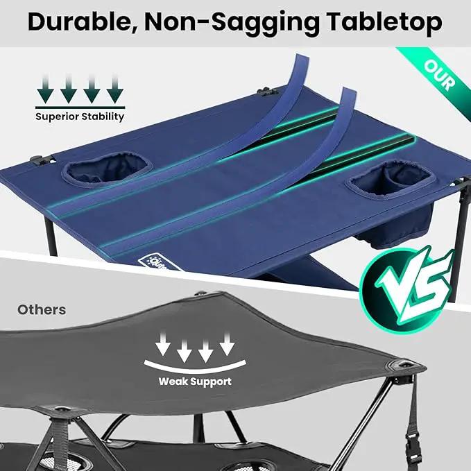 Folding Camping Table, Portable Outdoor Picnic Table, Rectangular Lightweight Camp Table with Storage, Cup Holder and Carry Bag for Barbeque Beach Camping and Tailgate by GreenHaven Gardens