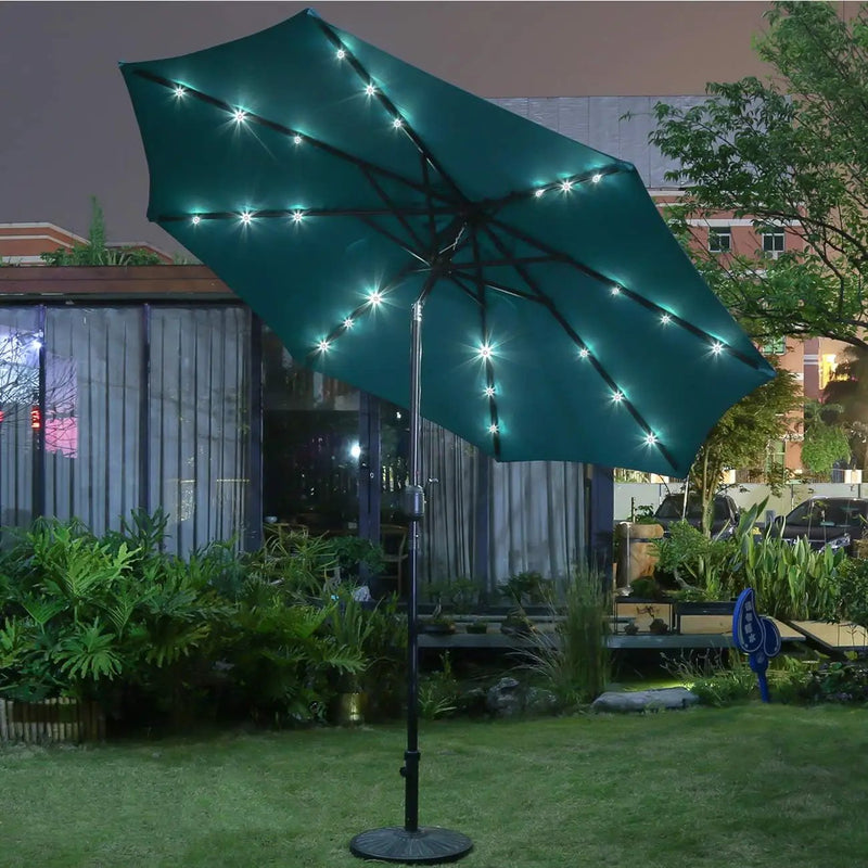 Sunnyglade 9' Solar LED Lighted Patio Umbrella with 8 Ribs/Tilt Adjustment and Crank Lift System (Teal Blue) by GreenHaven Gardens