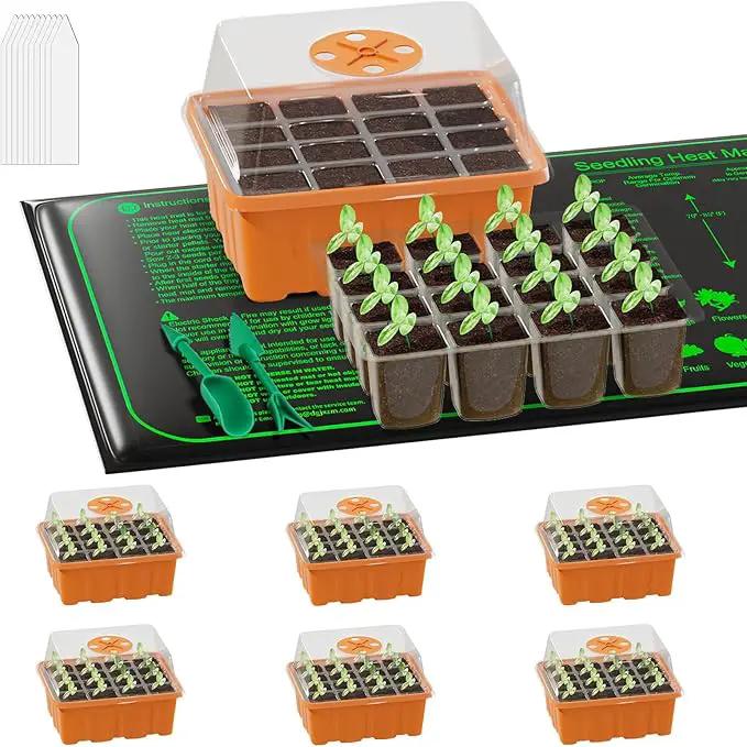 GooingTop Seedling Trays + Heat Mat 10''x20.7'', 6 Pack 72 Cells Plant Grow Starter with Adjustable Humidity Vent for Mini Greenhouse Garden Germination,Bonsai Seed Starting Growing by GreenHaven Gardens