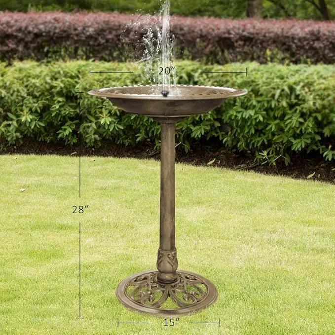 VIVOHOME Polyresin Antique Outdoor Golden Garden Bird Bath and Solar Powered Round Pond Fountain Combo Set by GreenHaven Gardens