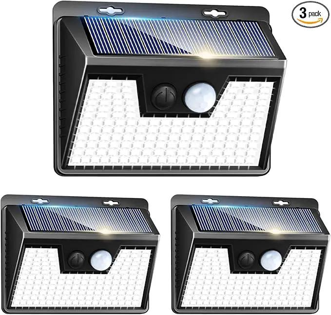Peasur 140LED Solar Powered Lights Outdoor Waterproof, 3 Packs Motion Sensor Light Ultra-Bright, 3 Modes Fence Security Lighting for Outside Yard Wall Deck Step Garden(Cool White) by GreenHaven Gardens
