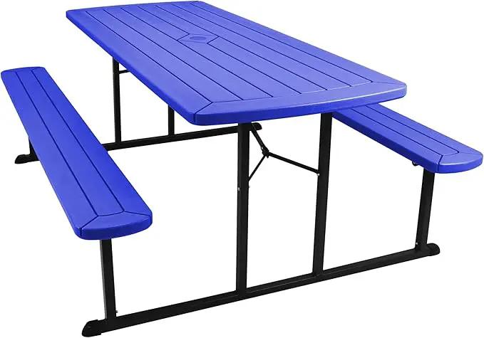 OEF Furnishings Heavy Duty Blow Molded Folding Picnic Table - Blue, Black Fram by GreenHaven Gardens