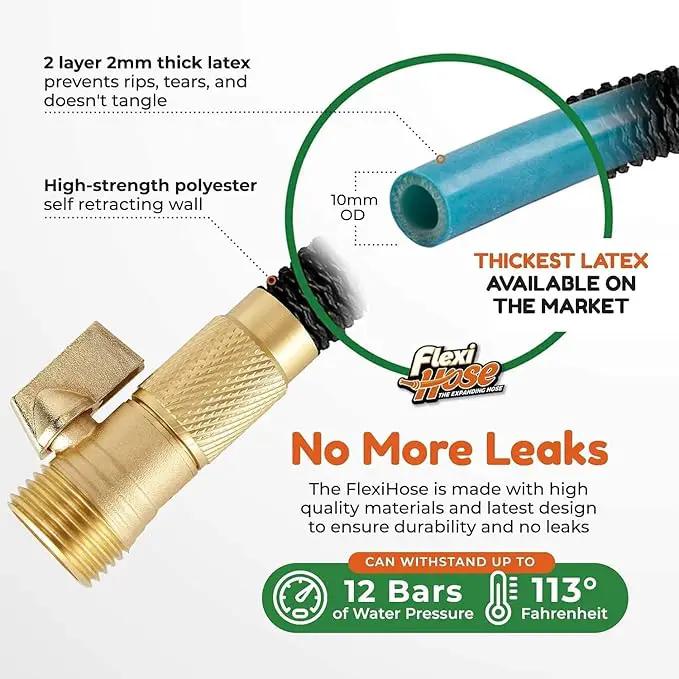 Flexi Hose with 8 Function Nozzle, 100FT - Lightweight Expandable Garden Hose, No-Kink Flexibility, 3/4 Inch Solid Brass Fittings and Double Latex Core by GreenHaven Gardens