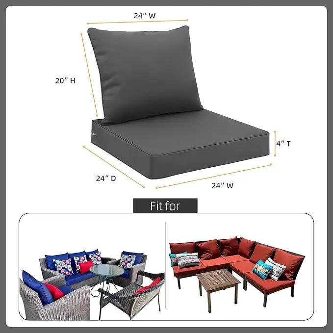 Favoyard Outdoor Seat Cushion Set 24 x 24 Inch Waterproof & Fade Resistant Patio Furniture Cushions with Removable Cover Deep Seat & Back Cushion with Handle and Adjustable Straps for Chair Sofa Couch by GreenHaven Gardens