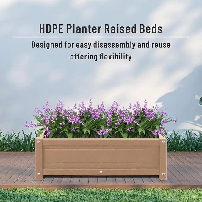 HDPE Raised Planter Box Outdoor,Rot-Resistant and Non-Cracking,Raised Beds for Gardening 29.5 * 14.4 * 9.8 in for Yard,Lawn,Outdoor Planter Boxes Rectangle with Drainage Holes Brown by GreenHaven Gardens