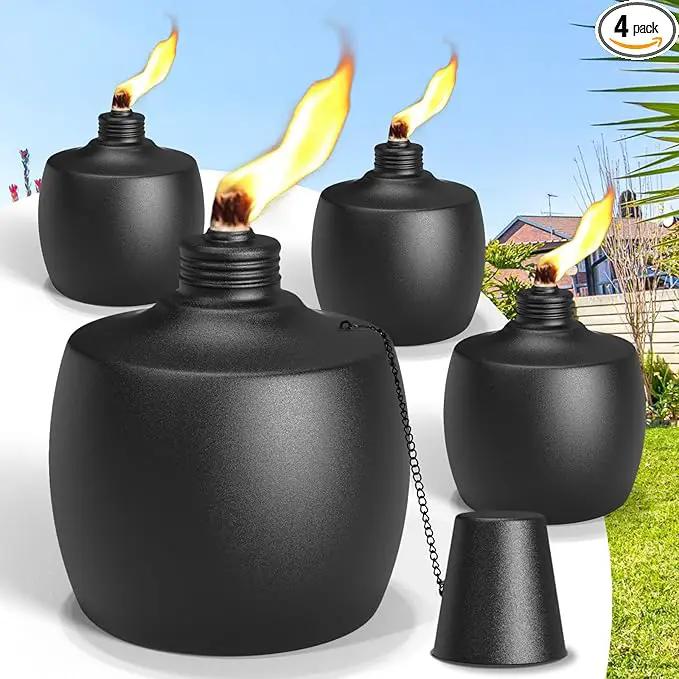 4-Pack Citronella Tabletop Torches, 21.5 oz Table Top Torches for Outdoor, Metal Oil Burner Candles, Garden Torches with Fiberglass Wick for Yard, Patio, Deck, Garden, Party, Landscape by GreenHaven Gardens
