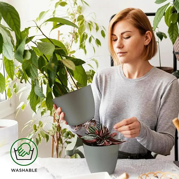 Planter Pots with Drainage Holes - Lightweight, Durable & Space-Saving Pots for Indoor and Outdoor - Versatile Functionality, Simple Modern Design, Set of 5 Plastic Planter Pots - Gray by GreenHaven Gardens