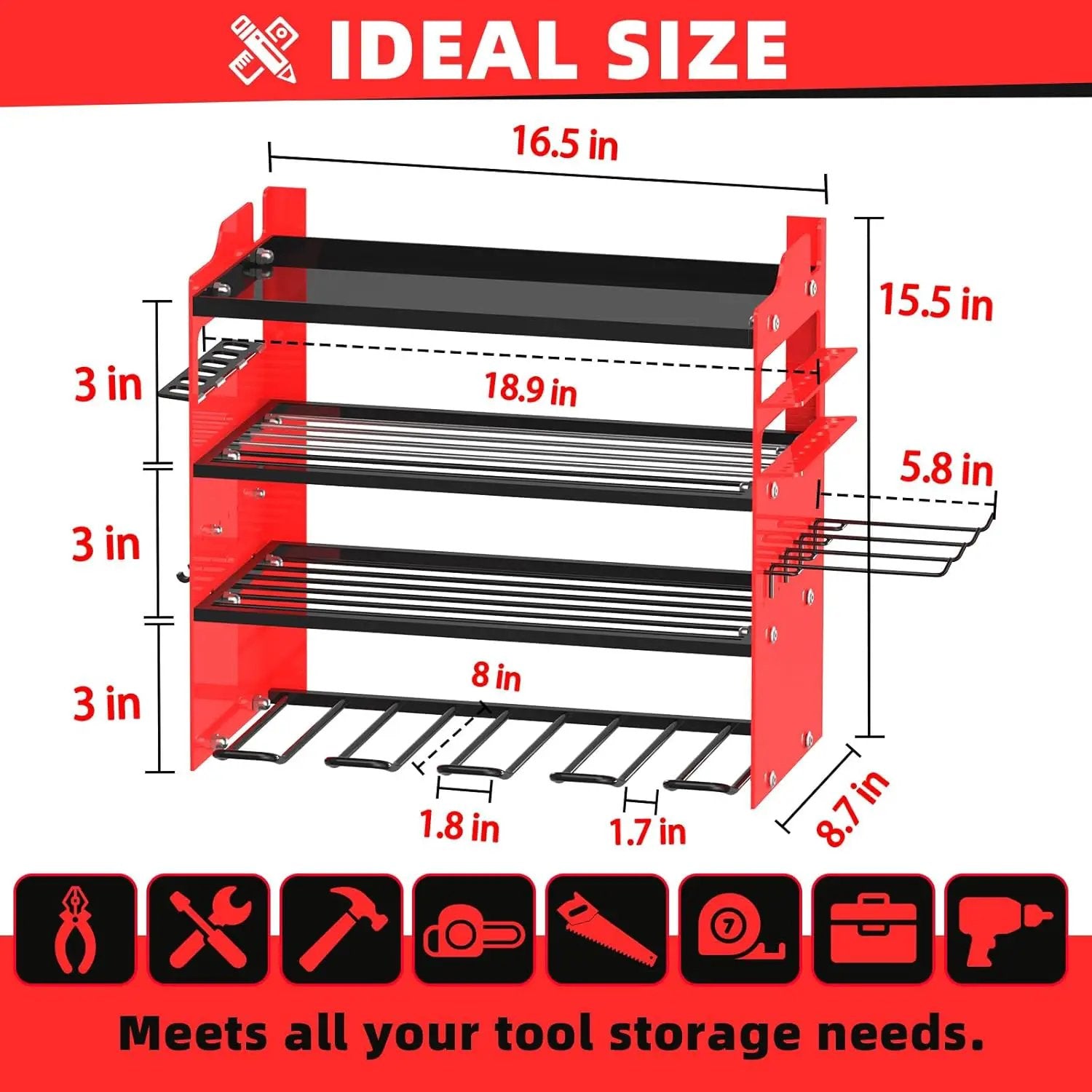 Power Tool Organizer Wall Mount with 4-Drill Holders-400Lbs Load Heavy Duty Metal 4-Layers Garage Storage & Organization Battery Tools Rack with Side Panels Utility Racks Workshop Gifts for Men by GreenHaven Gardens