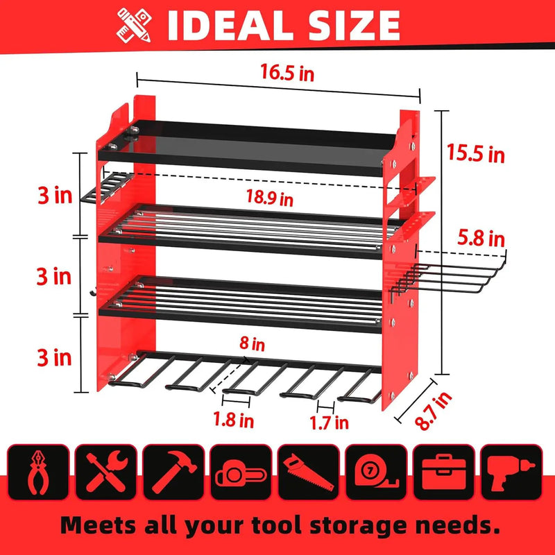 Power Tool Organizer Wall Mount with 4-Drill Holders-400Lbs Load Heavy Duty Metal 4-Layers Garage Storage & Organization Battery Tools Rack with Side Panels Utility Racks Workshop Gifts for Men by GreenHaven Gardens