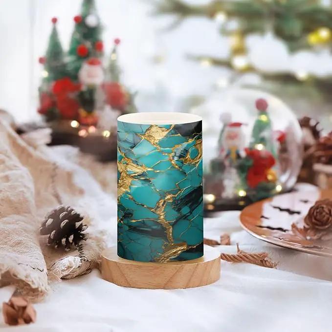 Flickering Flameless Candles, Turquoise Golden Marble LED Candles with Remote Timer, Set of 2 Battery Operated Candle for Valentine Wedding Birthday by GreenHaven Gardens