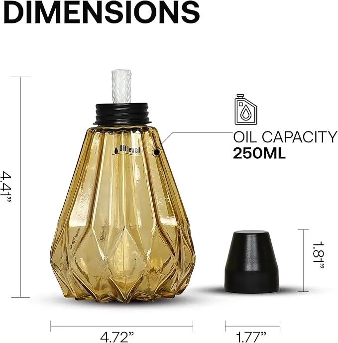Deco Window Pack of 3 Table Torch for Indoor Outdoor Citronella Oil Tabletop Glass Lamp Landscape Yellow Lantern with Fiberglass Wick & Cap for Garden Patio Yard Party Decor Light by GreenHaven Gardens