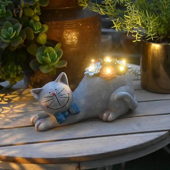 Cat Garden Figurines Outdoor Decor Solar Statue with LED Lights for Patio Lawn Yard Art Decoration Housewarming Garden Gift by GreenHaven Gardens