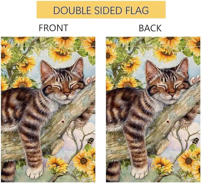 BLKWHT Summer Cat Garden Flag 12x18 Inches Double Sided for Outside, Sunflower Burlap Small Seasonal Yard Flag for Outdoor Decor BW640 by GreenHaven Gardens