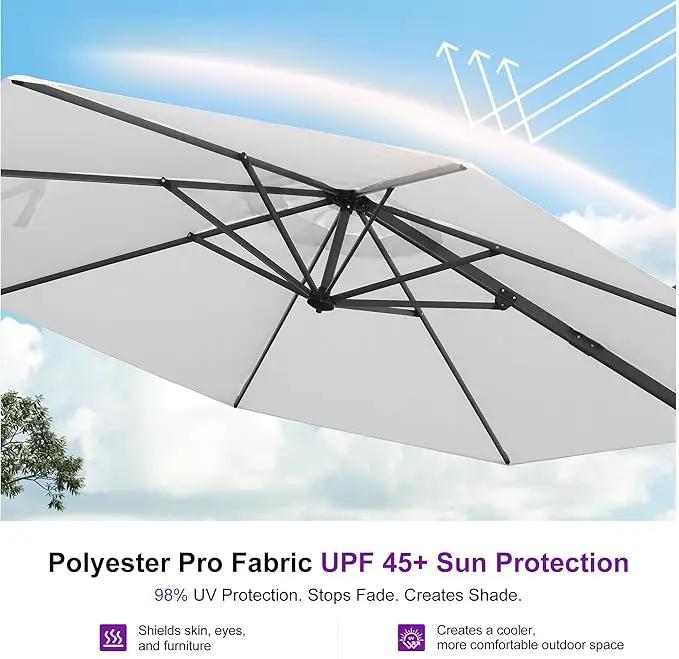 PURPLE LEAF 10 Feet Patio Umbrella with Base Outdoor Cantilever Round Umbrella Aluminum Offset Umbrella with 360-degree Rotation for Garden Deck Pool Patio Light White by GreenHaven Gardens