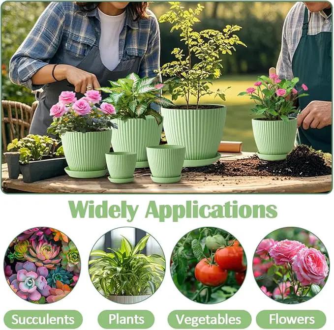Plant Pots with Drainage Holes and Tray Saucer - 7.5/6.5/5.5/4.9/4.2/3.5 Inches Flower Pots - 6 Pack Thick and Sturdy Planters for Indoor Plants Such As Orchid, Succulent and Herbs, Green by GreenHaven Gardens