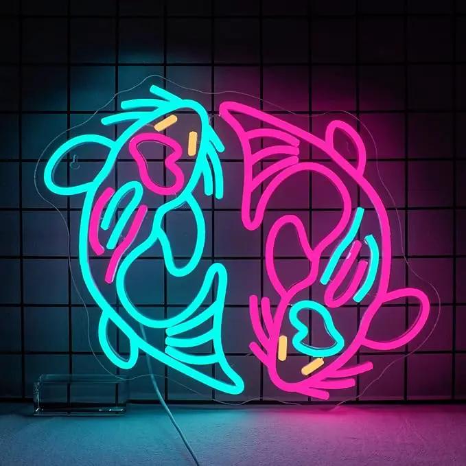 WLHOPE Koi Fish Neon Sign for Wall Decor Koi Carp Neon Light Fish Neon Signs Dimmable Neon Lights Blue Pink Fish LED Light Up Sign for Bedroom Bar Restaurant Office Fishroom Koi Pond by GreenHaven Gardens
