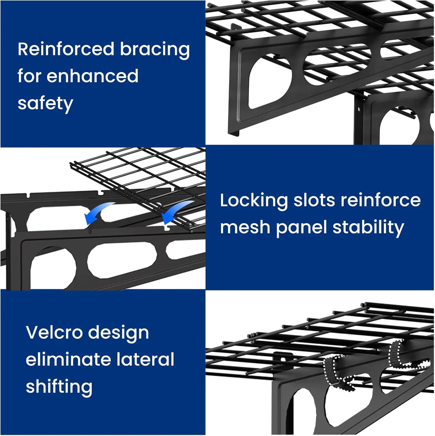 FLEXIMOUNTS 2-Pack 2x6ft Garage Shelving with Hooks, 24-inch-by-72-inch Wall Shelf Garage Storage Racks Floating Shelves, Black by GreenHaven Gardens