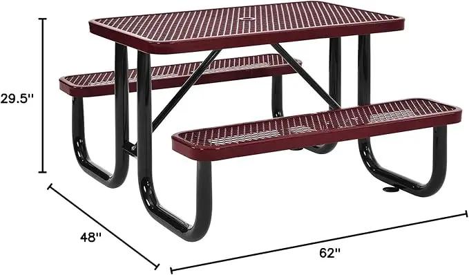Global Industrial 4 ft. Expanded Metal Rectangular Outdoor Steel Picnic Table, Red by GreenHaven Gardens