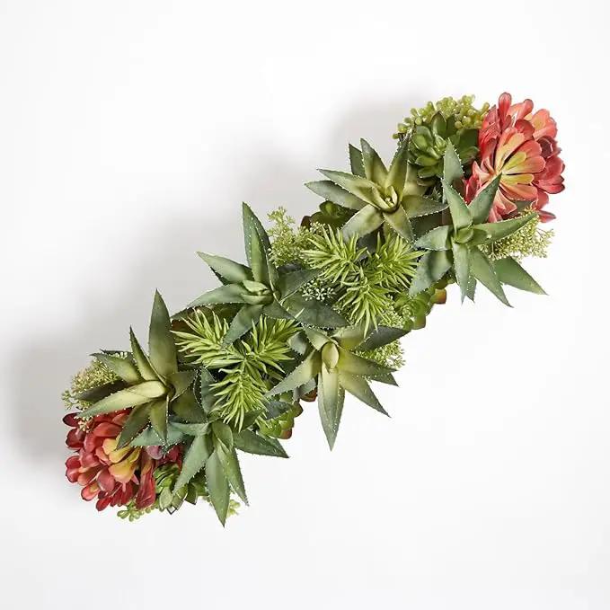 Oblong Faux Succulent Arrangement, Premium Artificial Indoor Plant Enhances Interior Design, Display on any Surface in Your Home Adding an Inviting Touch of Nature, Grey Planter Pot Included by GreenHaven Gardens