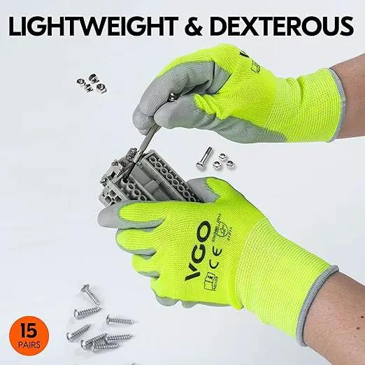 Vgo... 15-Pairs Safety Work Gloves, Gardening Gloves, Polyurethane Coated, Dipping Gloves, Latex Free (Size M, Yellow, PU2103) by GreenHaven Gardens