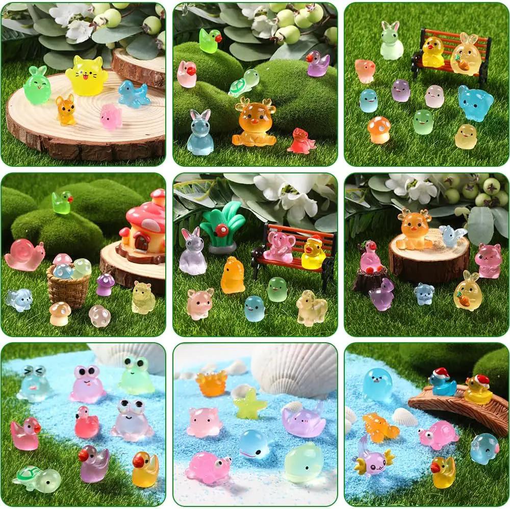 131pcs Luminous Mini Resin Animals, Glow in The Dark Tiny Small Little Animal Ducks Figures to Hide Miniature Figurines for Dollhouse Garden Micro Landscape Aquarium Decorations DIY Crafts by GreenHaven Gardens