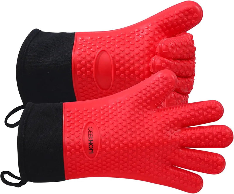 GEEKHOM BBQ Gloves Heat Resistant Oven Mitts - Silicone Grilling Gloves with 13.7" Arm Protection - Waterproof Pot Holder Non-Slip for Men & Women, Kitchen Outdoor Cooking, Baking, Camping, Red by GreenHaven Gardens