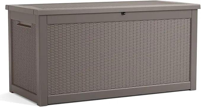 260 Gallon Resin Deck Box, Lockable Patio Outdoor Storage Box for Furniture, Garden Tools and Tools Storage, Waterproof Outside Storage Boxes - Grey by GreenHaven Gardens
