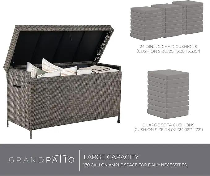 Grand patio 170 Gallon Deck Storage Box Deck Box Outdoor Storage Box Indoor Wicker Storage Bin Patio Storage Box for Patio Furniture Cushions Garden Tools Pool Accessories, Light Brown by GreenHaven Gardens
