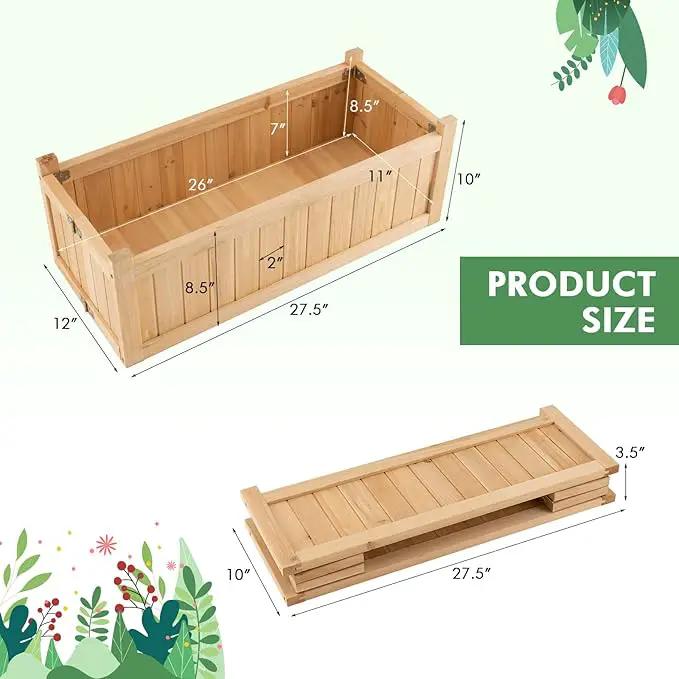 S AFSTAR Outdoor Wooden Planter Box, Folding Raised Garden Bed W/Drainage Hole, Patio Rectangle Plant Container for Flowers Vegetables Fruits Herbs, Collapsible Planting Box for Yard by GreenHaven Gardens