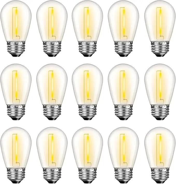 LED S14 Replacement Light Bulbs for Outdoor String Lights, 1W Shatterproof Edison Light Bulbs for Outside Patio Garden, E26 Standard Base, Dimmable, 2200K Warm White, 15 Pack by GreenHaven Gardens