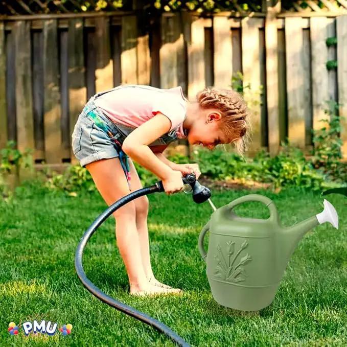 PMU 2 Gallon Watering Can - Garden Watering Can for Indoor & Outdoor Plants - Plastic Water Can with Detachable Sprinkler Head - Large Water Pot, Made in USA - Sage Green Pkg/3 by GreenHaven Gardens