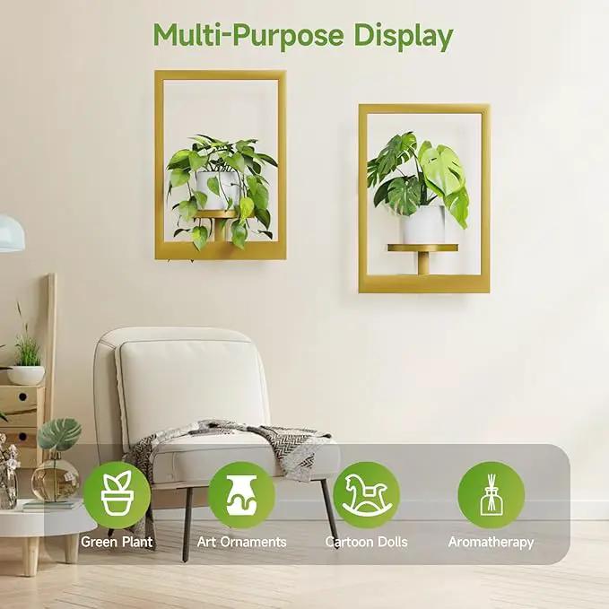 Picture Frame Wall Plant Holder, Metal Window Plant Shelves Plant Holder for Indoor Plants, Hanging Wall Planters Wall-Mounted Plant for Home, Office, and Garden (Gold, 3PCS) by GreenHaven Gardens