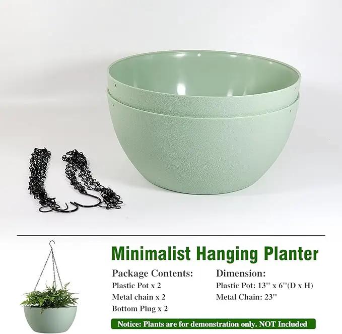 WOUSIWER 13 inch 2 Pack Large Hanging Planters for Indoor Outdoor Plants with Drainage Holes and Chain, Round Hanging Flower Pots for Garden Home Porch Decor, Green by GreenHaven Gardens
