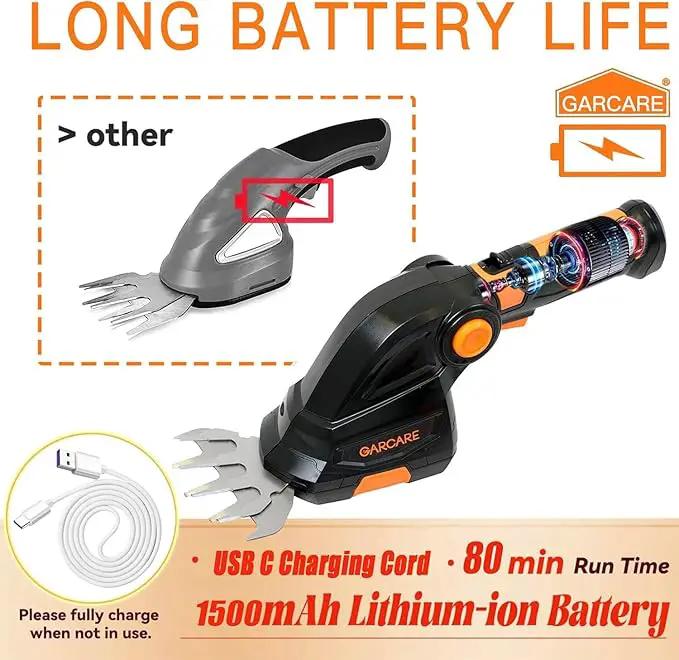GARCARE 2 in 1 Grass Shear Cordless 7.2V Bush Timmer Handheld Grass Cutter for Shrub, Garden and Lawn Built-in 1500mAh Lithium Battery with 60min Fast Charger by GreenHaven Gardens