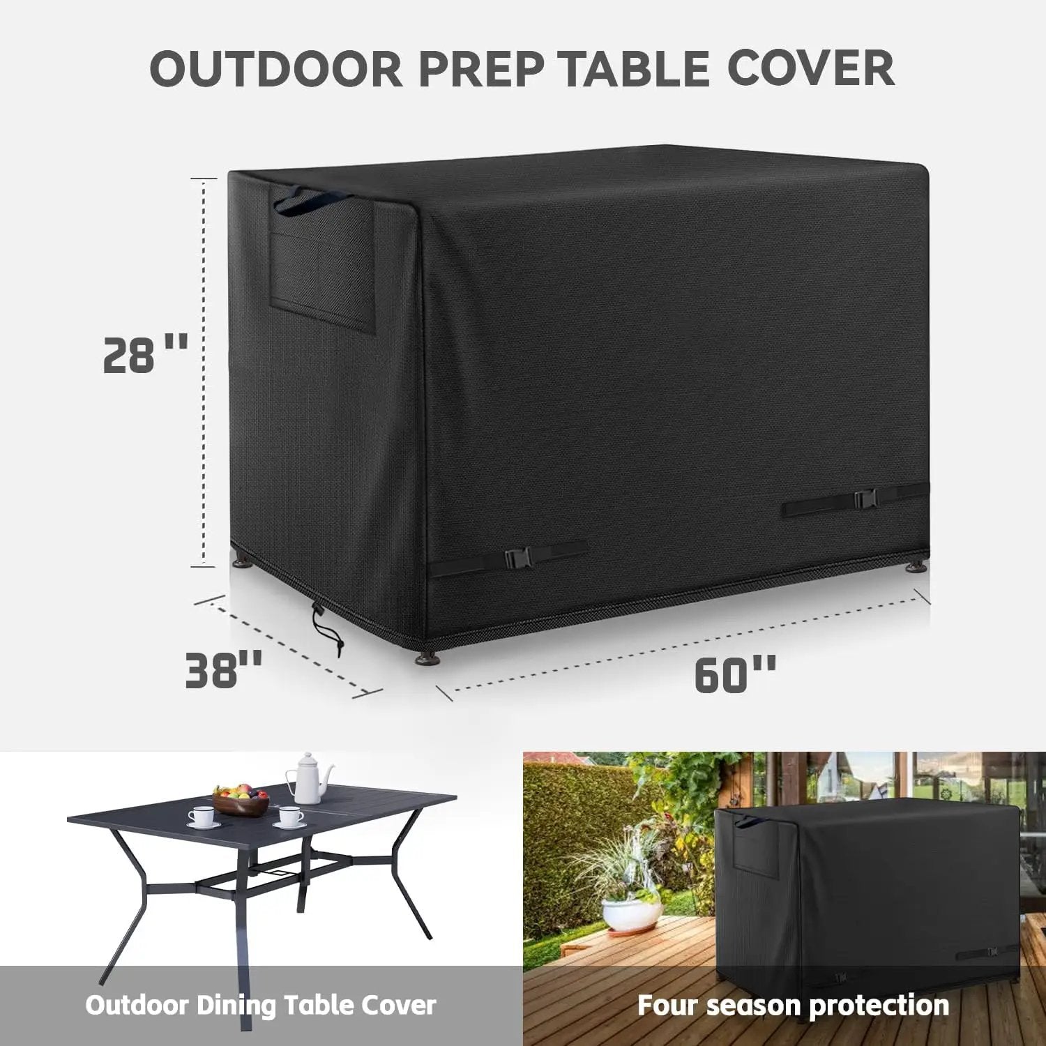 Outdoor Dining Table Cover - Heavy Duty Waterproof Cover for Patio Metal Steel Slat Table, Compatible 60" x 38" Black by GreenHaven Gardens
