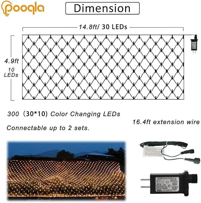 Pooqla Net Lights, 300LED Christmas Outdoor Mesh, 14.8x4.9 ft Fairy String 8 Modes Green Wire, Connectable Waterproof Decorative for Bushes Tree Garden Halloween, Warm White by GreenHaven Gardens