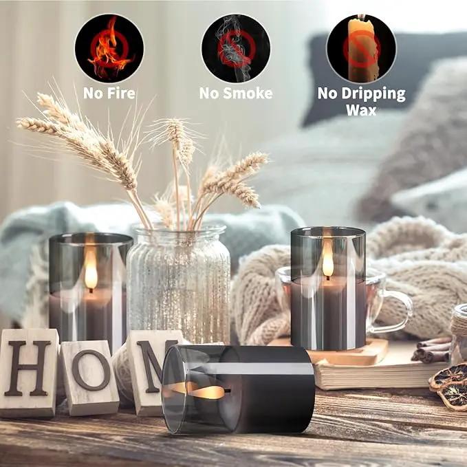6Pack Glass Flickering Flameless Candles with Remote, 2"X3" Real Wax Votive Candles Battery Operated, Small Electric LED Candles for Wedding Home Decor, w/4 Timers+2 Lighting Modes [Gray] by GreenHaven Gardens