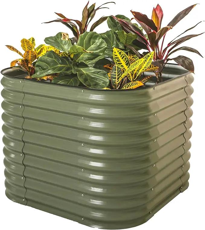 Vego garden 32" Extra Tall Raised Garden Bed Kits,4 in 1 Modular Raised Planter Box for Vegetables Flowers Fruits Oval Metal Raised Garden-Olive Green by GreenHaven Gardens