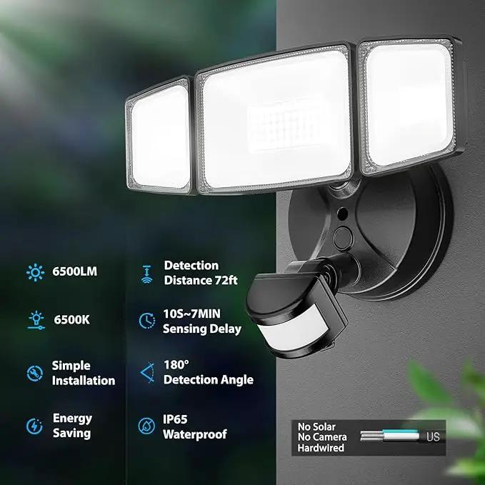 Onforu 65W LED Security Lights Motion Sensor Light Outdoor, 6500LM, 6500K, IP65 Waterproof, Flood Light Outdoor Motion Detector with Adjustable 3 Head, Hardwired Wall Light for Entryway, Yard, Garage by GreenHaven Gardens