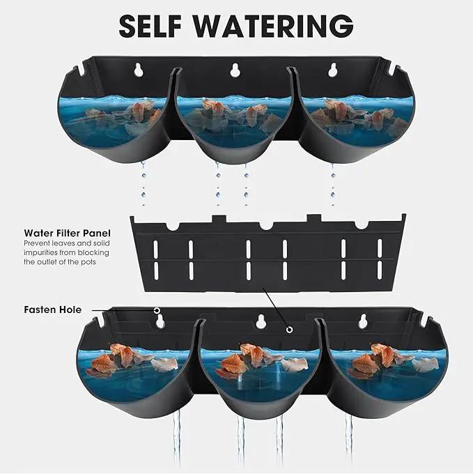 Worth Garden Upgraded 6 Sets (18 Pockets) Self Watering Stackable Vertical Planters - Wall Mounted Plastic Plant Grow Pots fr Strawberries Flowers Herbs - Indoor Outdoor Green Wall Decoration (Black) by GreenHaven Gardens