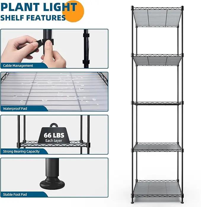 Barrina Plant Shelf with Grow Light, 5-Tier, Plant Stand with 40W Ultra-Thin Grow Light Panel for Hydroponics, Seedlings, Succulents, Flowers, Veg, 3/6/12h Timer, 15.7" L x 11.8" W x 59.1" H by GreenHaven Gardens