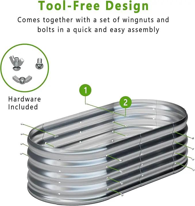 KFN 2PCS 4x1.8x1FT Galvanized Raised Garden Bed,Raised Garden Bed Kit-Oval Metal Vegetable Box,Large Planter Flower Boxes Outdoor,Planting for Vegetables,Flower,Herb,Sliver,0.7mm by GreenHaven Gardens