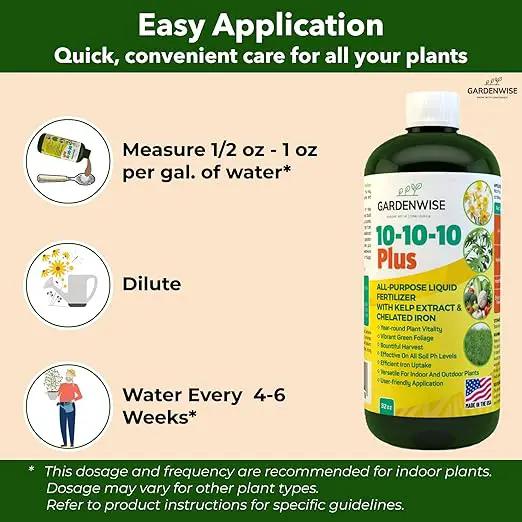 10-10-10 Fertilizer for All Purpose Plants - Liquid Fertilizer with Seaweed Kelp&Iron - Plant Food Outdoor & Indoor Plant Food, Vegetables, Flowers, Lawn & Garden 10 10 10 Fertilizer 1x8oz by GreenHaven Gardens