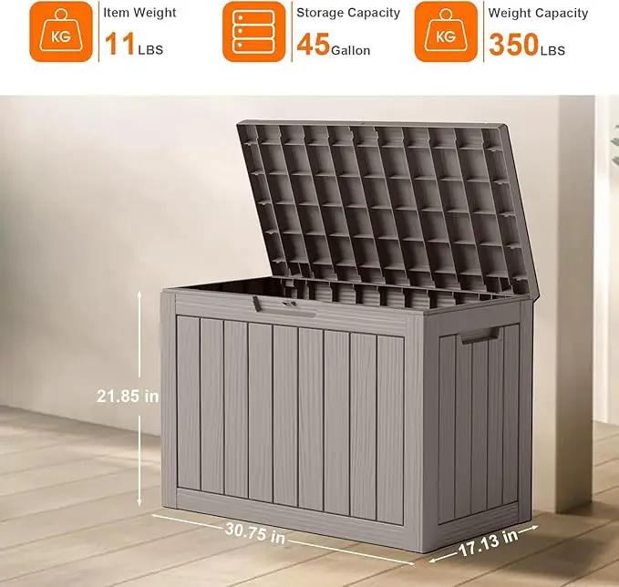 45 Gallon Deck Box,Resin Outdoor Storage Box with Lockable for Patio Furniture, Pool Accessories, Garden Tools Waterproof Outside Storage Box, Black by GreenHaven Gardens