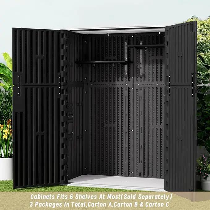 KINYING Outdoor Vertical Storage Shed,57 Cu.ft Outdoor Storage Cabinet Waterproof,Resin Sheds & Outdoor Storage Clearance for Garden,Patio,Backyard,Lockable (Black) by GreenHaven Gardens