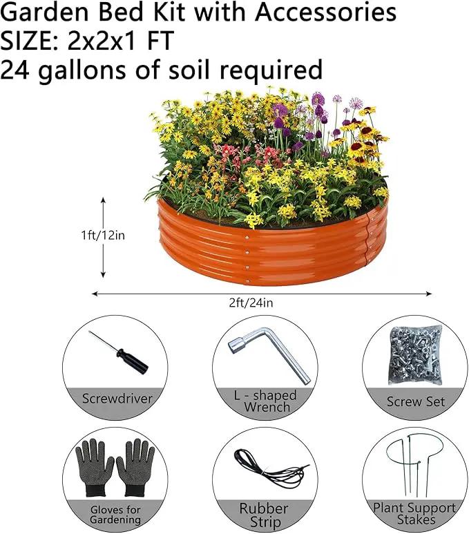 Galvanized Metal Planter Round Raised Garden Bed Kit for Gardening Outdoor，2x2x1ft Grow Garden Box Raised Flower Bed，Round Galvanized Planter Outdoor Metal Fire Pit Ring by GreenHaven Gardens