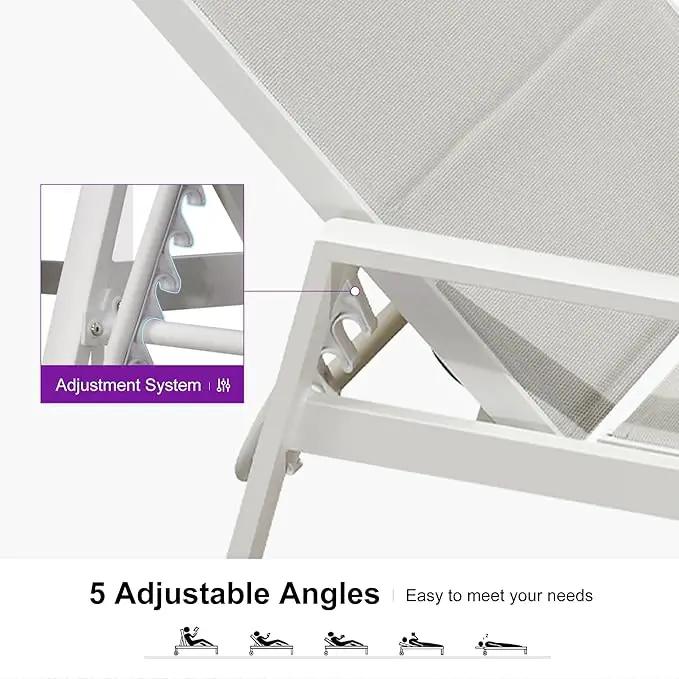 PURPLE LEAF Outdoor Chaise Lounge Adjustable Sunbathing Recliner with Armrest Cream 2 Sets by GreenHaven Gardens