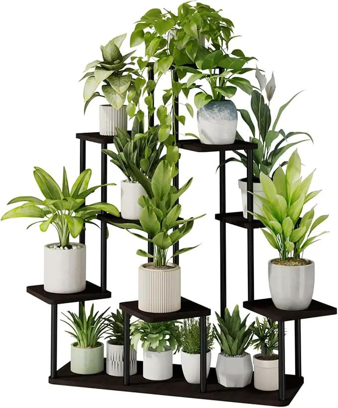 Bamworld Large Plant Stand Indoor, 9 Tier Tall Metal Plant Shelf for Multiple Plants, Tiered Flower Stand for Patio Garden Balcony Living Room Bedroom(Black) by GreenHaven Gardens